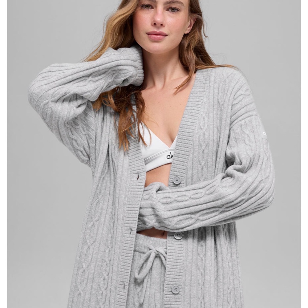 ALO Yoga Light Gray Cable Knit Cardigan
